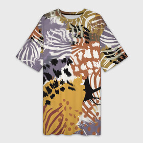 Платье-футболка 3D с принтом Зебра Пятнистая в Белгороде,  |  | абстракция | африканский мотив | зебра | когти | тропики