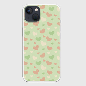 Чехол для iPhone 13 с принтом Сердечки на светло зеленом фоне в Белгороде,  |  | hearts | love | valentines day | белый | день влюбленных | зеленый | красный | любовь | сердечки | сердце