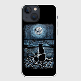 Чехол для iPhone 13 mini с принтом КОТЫ НА КРЫШЕ в Белгороде,  |  | cat | moon | night | животные | звезды | звери | кот | котенок | коты | кошка | красиво | крыша | луна | мама | небо | ночь | тьма