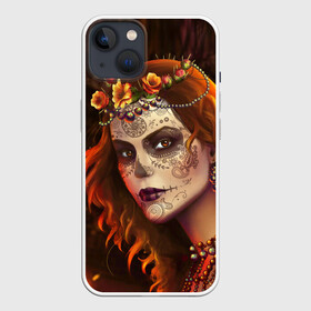 Чехол для iPhone 13 с принтом Рыжая Ведьма с розами в Белгороде,  |  | body art | day of the dead | face painting | halloween | happy halloween | holiday | redhaired witch | skull | thorns and roses | боди арт | день мертвых | праздник | роспись на лице | рыжая ведьма | хэллоуин | череп | шипы и розы