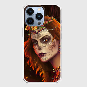 Чехол для iPhone 13 Pro с принтом Рыжая Ведьма с розами в Белгороде,  |  | body art | day of the dead | face painting | halloween | happy halloween | holiday | redhaired witch | skull | thorns and roses | боди арт | день мертвых | праздник | роспись на лице | рыжая ведьма | хэллоуин | череп | шипы и розы