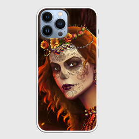 Чехол для iPhone 13 Pro Max с принтом Рыжая Ведьма с розами в Белгороде,  |  | body art | day of the dead | face painting | halloween | happy halloween | holiday | redhaired witch | skull | thorns and roses | боди арт | день мертвых | праздник | роспись на лице | рыжая ведьма | хэллоуин | череп | шипы и розы