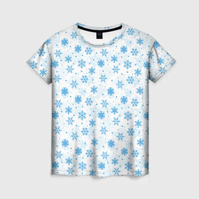 Женская футболка 3D с принтом Снежинки (снежные узоры) в Белгороде, 100% полиэфир ( синтетическое хлопкоподобное полотно) | прямой крой, круглый вырез горловины, длина до линии бедер | merry christmas | дед мороз | ёлка | зима | мороз | новый год | подарок | праздник | рождество | с новым годом | сантаклаус | снег | снеговик | снегурочка | снежинки | снежные узоры | узоры