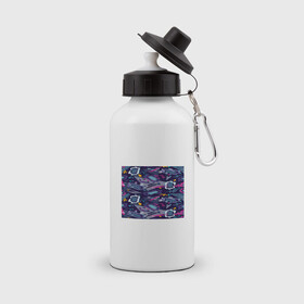Бутылка спортивная с принтом Фиолетовый паттерн в Белгороде, металл | емкость — 500 мл, в комплекте две пластиковые крышки и карабин для крепления | Тематика изображения на принте: космос | паттерн | фиолетовый | футболка | цвета