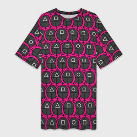 Платье-футболка 3D с принтом ИГРА В КАЛЬМАРА, МНОГО СТРАЖНИКОВ в Белгороде,  |  | 001 | 067 | 456 | netflix | squid game | игра | игра в кальмара | квадрат | круг | нетфликс | распорядитель | сериал | стражи | треугольник