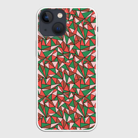 Чехол для iPhone 13 mini с принтом Абстракция из красных и зеленых треугольников в Белгороде,  |  | abstraction | lines | triangles | абстракция | зеленый | коричневый | красный | линии | молодежный | розовый | треугольники | узор | фигуры
