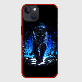 Чехол для iPhone 13 с принтом Черная пантера пятна краски в Белгороде,  |  | black panther | panthera | большая кошка | красивая кошка | пантера | пятна краски | синяя краска | хищный зверь | черная пантера