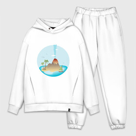 Мужской костюм хлопок OVERSIZE с принтом Голубой вулкан в Белгороде,  |  | a smooth sea | island | summer | travel on the sea | вулкан | коралловый риф | море | океан | отдых на море | отпуск | пляж | риф | синее небо и море | южный океан | я люблю море