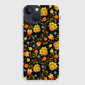 Чехол для iPhone 13 mini с принтом Хохломa в Белгороде,  |  | art | flowers | holoma | oldschool | листья | рисунок | роспись | холома | цветы