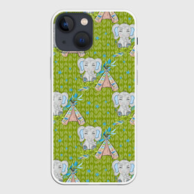 Чехол для iPhone 13 mini с принтом Слоник и вигвам в Белгороде,  |  | вигвам | индеец | слон | слоненок | слоник