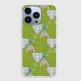 Чехол для iPhone 13 Pro с принтом Слоник и вигвам в Белгороде,  |  | вигвам | индеец | слон | слоненок | слоник