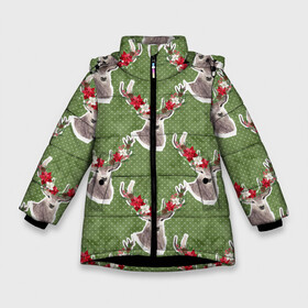 Зимняя куртка для девочек 3D с принтом Новогодние олени 2022 в Белгороде, ткань верха — 100% полиэстер; подклад — 100% полиэстер, утеплитель — 100% полиэстер. | длина ниже бедра, удлиненная спинка, воротник стойка и отстегивающийся капюшон. Есть боковые карманы с листочкой на кнопках, утяжки по низу изделия и внутренний карман на молнии. 

Предусмотрены светоотражающий принт на спинке, радужный светоотражающий элемент на пуллере молнии и на резинке для утяжки. | 2022 | год тигра | новый год | новый год 2022 | символ года | тигр | тигренок | тигрица | тигры