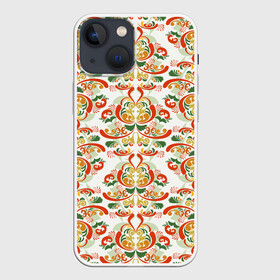 Чехол для iPhone 13 mini с принтом Хохломские узоры II (white) в Белгороде,  |  | паттерн | роспись | россия | узор | хохлома