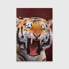 Обложка для паспорта матовая кожа с принтом Тигр красавчик сердится в Белгороде, натуральная матовая кожа | размер 19,3 х 13,7 см; прозрачные пластиковые крепления | 2022 | aggressive | angry | fangs | new year | open mouth | predator | tiger | year of the tiger | агрессивный | год тигра | клыки | новый год | открытая пасть | сердитый | тигр | хищник