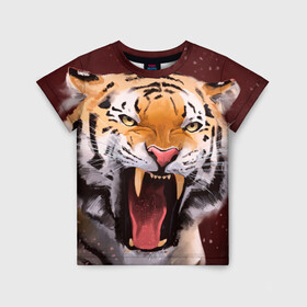 Детская футболка 3D с принтом Тигр красавчик сердится в Белгороде, 100% гипоаллергенный полиэфир | прямой крой, круглый вырез горловины, длина до линии бедер, чуть спущенное плечо, ткань немного тянется | 2022 | aggressive | angry | fangs | new year | open mouth | predator | tiger | year of the tiger | агрессивный | год тигра | клыки | новый год | открытая пасть | сердитый | тигр | хищник