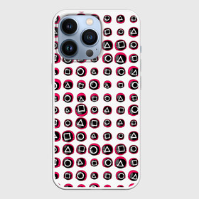 Чехол для iPhone 13 Pro с принтом ИГРА В КАЛЬМАРА | МАСКИ ПАТТЕРН | MASKS PATTERN в Белгороде,  |  | аноним | игра в кальмара | игра в кальмаров | игра на выживание | игры | квадрат | круг | маска | паттерн | сериал | сотрудник | треугольник | фильм