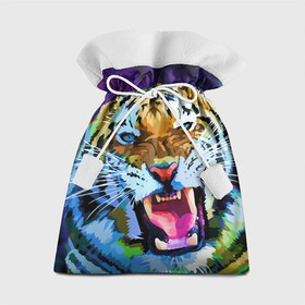 Подарочный 3D мешок с принтом Рычащий Шархан в Белгороде, 100% полиэстер | Размер: 29*39 см | 2022 | evil face | growling | new year | pop art | predator | tiger | year of the tiger | год тигра | новый год | поп арт | рычащий | тигр | хищник