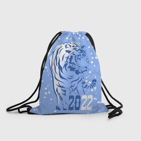 Рюкзак-мешок 3D с принтом Голубой водяной тигр в Белгороде, 100% полиэстер | плотность ткани — 200 г/м2, размер — 35 х 45 см; лямки — толстые шнурки, застежка на шнуровке, без карманов и подкладки | Тематика изображения на принте: 2022 | beast | blue water tiger | is coming | new year | predator | strength and tranquility | year of the tiger | год тигра | зверь | зима | идет | новый год | сила и спокойствие | снег | хищник