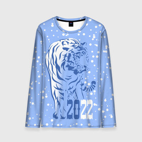Мужской лонгслив 3D с принтом Голубой водяной тигр в Белгороде, 100% полиэстер | длинные рукава, круглый вырез горловины, полуприлегающий силуэт | 2022 | beast | blue water tiger | is coming | new year | predator | strength and tranquility | year of the tiger | год тигра | зверь | зима | идет | новый год | сила и спокойствие | снег | хищник