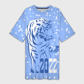Платье-футболка 3D с принтом Голубой водяной тигр в Белгороде,  |  | 2022 | beast | blue water tiger | is coming | new year | predator | strength and tranquility | year of the tiger | год тигра | зверь | зима | идет | новый год | сила и спокойствие | снег | хищник