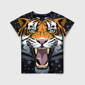 Детская футболка 3D с принтом Амурский тигр в ночи в Белгороде, 100% гипоаллергенный полиэфир | прямой крой, круглый вырез горловины, длина до линии бедер, чуть спущенное плечо, ткань немного тянется | Тематика изображения на принте: 2022 | aggression | amur tiger | beast | grin | new year | night | open mouth | predator | snowfall | winter | year of the tiger | агрессия | амурский тигр | год тигра | зверь | зима | новый год | ночь | оскал | открытая пасть | снегопад | хищник