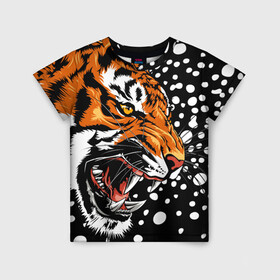Детская футболка 3D с принтом Амурский тигр и снегопад в Белгороде, 100% гипоаллергенный полиэфир | прямой крой, круглый вырез горловины, длина до линии бедер, чуть спущенное плечо, ткань немного тянется | 2022 | amur tiger | beast | grin | new year | night | open mouth | predator | profile | snowfall | winter | year of the tiger | амурский тигр | год тигра | зверь | зима | новый год | ночь | оскал | открытая пасть | профиль | снегопад | хищник
