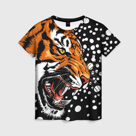 Женская футболка 3D с принтом Амурский тигр и снегопад в Белгороде, 100% полиэфир ( синтетическое хлопкоподобное полотно) | прямой крой, круглый вырез горловины, длина до линии бедер | Тематика изображения на принте: 2022 | amur tiger | beast | grin | new year | night | open mouth | predator | profile | snowfall | winter | year of the tiger | амурский тигр | год тигра | зверь | зима | новый год | ночь | оскал | открытая пасть | профиль | снегопад | хищник