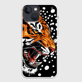 Чехол для iPhone 13 mini с принтом Амурский тигр и снегопад в Белгороде,  |  | 2022 | amur tiger | beast | grin | new year | night | open mouth | predator | profile | snowfall | winter | year of the tiger | амурский тигр | год тигра | зверь | зима | новый год | ночь | оскал | открытая пасть | профиль | снегопад | хищник