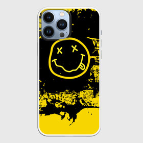 Чехол для iPhone 13 Pro Max с принтом Нирвана Гранж | Nirvana Smile в Белгороде,  |  | album | curt | grunge | kobain | logo | music | nevermind | nirvana | rock | smells like | smile | teen spirit | альбом | брызги | гитара | гранж | курт кобейн | логотип | музыка | невермайнд | нирвана | потертости | рок | смайл | стикер