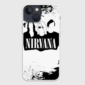 Чехол для iPhone 13 mini с принтом Нирвана Рок Группа Гранж ЧБ | Nirvana в Белгороде,  |  | album | curt | group | grunge | kobain | logo | music | nevermind | nirvana | pattern | rock | smells like | smile | teen spirit | альбом | брызги | гитара | гранж | группа | курт кобейн | логотип | музыка | невермайнд | нирвана | паттерн | потер