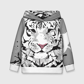 Детская толстовка 3D с принтом Белый снежный тигр в Белгороде, 100% полиэстер | двухслойный капюшон со шнурком для регулировки, мягкие манжеты на рукавах и по низу толстовки, спереди карман-кенгуру с мягким внутренним слоем | 2022 | art | beast | new year | predator | splashes and drops | white tiger | year of the tiger | белый тигр | брызги и капли | год тигра | зверь | искусство | новый год | хищник