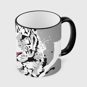 Кружка с полной запечаткой с принтом Белый снежный тигр в Белгороде, керамика | ёмкость 330 мл | Тематика изображения на принте: 2022 | art | beast | new year | predator | splashes and drops | white tiger | year of the tiger | белый тигр | брызги и капли | год тигра | зверь | искусство | новый год | хищник