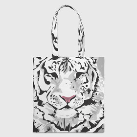 Шоппер 3D с принтом Белый снежный тигр в Белгороде, 100% полиэстер | Плотность: 200 г/м2; Размер: 34×35 см; Высота лямок: 30 см | 2022 | art | beast | new year | predator | splashes and drops | white tiger | year of the tiger | белый тигр | брызги и капли | год тигра | зверь | искусство | новый год | хищник