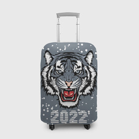 Чехол для чемодана 3D с принтом Водяной тигр 2022 в Белгороде, 86% полиэфир, 14% спандекс | двустороннее нанесение принта, прорези для ручек и колес | 2022 | beast | fangs | merry christmas | new year | predator | snow | stars | stern grin | water tiger | winter | year of the tiger | водяной тигр | год тигра | звезды | зверь | зима | клыки | новый год | снег | суровый оскал | хищник