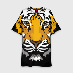 Детское платье 3D с принтом Суровый взгляд тигра в Белгороде, 100% полиэстер | прямой силуэт, чуть расширенный к низу. Круглая горловина, на рукавах — воланы | Тематика изображения на принте: 2022 | beast | look | merry christmas | new year | predator | stern | tiger | year of the tiger | взгляд | год тигра | зверь | новый год | суровый | тигр | хищник