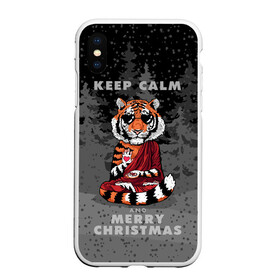 Чехол для iPhone XS Max матовый с принтом Keep calm and Merry Christmas в Белгороде, Силикон | Область печати: задняя сторона чехла, без боковых панелей | 2022 | beast | buddhist | heart | keep calm and merry christmas | meditation | new year | spruce forest | tiger | year of the tiger | буддист | год тигра | ельник | зверь | медитация | новый год | сердце | тигр | черные очки