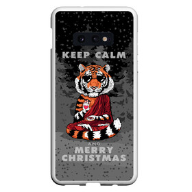 Чехол для Samsung S10E с принтом Keep calm and Merry Christmas в Белгороде, Силикон | Область печати: задняя сторона чехла, без боковых панелей | Тематика изображения на принте: 2022 | beast | buddhist | heart | keep calm and merry christmas | meditation | new year | spruce forest | tiger | year of the tiger | буддист | год тигра | ельник | зверь | медитация | новый год | сердце | тигр | черные очки