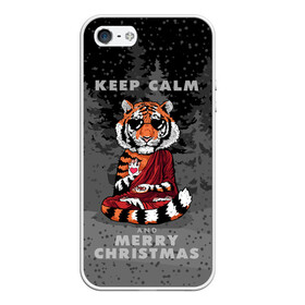 Чехол для iPhone 5/5S матовый с принтом Keep calm and Merry Christmas в Белгороде, Силикон | Область печати: задняя сторона чехла, без боковых панелей | 2022 | beast | buddhist | heart | keep calm and merry christmas | meditation | new year | spruce forest | tiger | year of the tiger | буддист | год тигра | ельник | зверь | медитация | новый год | сердце | тигр | черные очки