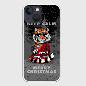 Чехол для iPhone 13 mini с принтом Keep calm and Merry Christmas в Белгороде,  |  | Тематика изображения на принте: 2022 | beast | buddhist | heart | keep calm and merry christmas | meditation | new year | spruce forest | tiger | year of the tiger | буддист | год тигра | ельник | зверь | медитация | новый год | сердце | тигр | черные очки