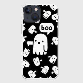 Чехол для iPhone 13 mini с принтом BOO ПРИВЕДЕНИЕ ХЕЛЛОУИН в Белгороде,  |  | bats | bones | ghost | halloween | pumpkin | skull | кости | летучие мыши | приведение | призрак | скелет | тыква | хеллоуин | хоррор | хэллоуин