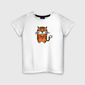 Детская футболка хлопок с принтом Тигр, который сердит в Белгороде, 100% хлопок | круглый вырез горловины, полуприлегающий силуэт, длина до линии бедер | большая кошка | год тигра | зверь | иллюстрация | кошачьи | персонаж | сердитый | тигр | тигренок | тигрица | тигры