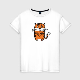 Женская футболка хлопок с принтом Тигр, который сердит в Белгороде, 100% хлопок | прямой крой, круглый вырез горловины, длина до линии бедер, слегка спущенное плечо | большая кошка | год тигра | зверь | иллюстрация | кошачьи | персонаж | сердитый | тигр | тигренок | тигрица | тигры