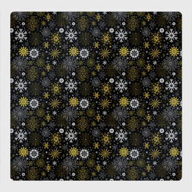 Магнитный плакат 3Х3 с принтом Зимние Узоры (золотые) в Белгороде, Полимерный материал с магнитным слоем | 9 деталей размером 9*9 см | merry christmas | дед мороз | ёлка | зима | мороз | новый год | подарок | праздник | рождество | с новым годом | сантаклаус | снег | снеговик | снегурочка | снежинки | снежные узоры | узоры