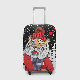 Чехол для чемодана 3D с принтом Тигр в красном в Белгороде, 86% полиэфир, 14% спандекс | двустороннее нанесение принта, прорези для ручек и колес | 2022 | fir forest | happy new year | hearts | merry christmas | red hat | santa claus | scarf | snow | tiger | year of the tiger | год тигра | еловый лес | красная шапка | новый год | очки | рождество | санта клаус | сердца | снег | тигр | шарф