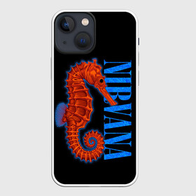 Чехол для iPhone 13 mini с принтом NIRVANA SEAHORSE в Белгороде,  |  | Тематика изображения на принте: cobain | grunge | hardcore | horse | kurt | metal | music | nirvana | punk | retro | rock | sea | гранж | кобэйн | конек | курт | морской | музыка | нирвана | панк | рок