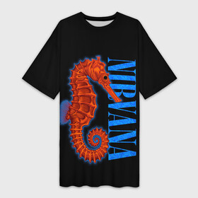 Платье-футболка 3D с принтом NIRVANA SEAHORSE в Белгороде,  |  | cobain | grunge | hardcore | horse | kurt | metal | music | nirvana | punk | retro | rock | sea | гранж | кобэйн | конек | курт | морской | музыка | нирвана | панк | рок