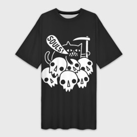 Платье-футболка 3D с принтом Кот  Жнец в Белгороде,  |  | apocalypse | cat | death | halloween | mountain | reaper | rider | skull | soul | апокалипсиса | белое | всадник | гора | душа | жнец | кот | кошка | хэллоуин | череп | черепа | черное