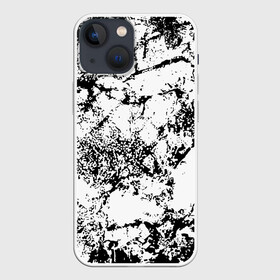 Чехол для iPhone 13 mini с принтом Эффект линогравюры в Белгороде,  |  | abstract | black and white | minimalism | urban | urban camouflage | абстрактный узор | белая краска | белое на черном | белый и черный | белый узор | брызги краски | камуфляж | краска | минимализм | монохромный | орнамент