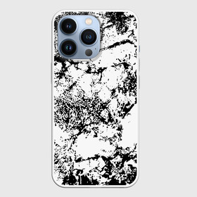 Чехол для iPhone 13 Pro с принтом Эффект линогравюры в Белгороде,  |  | abstract | black and white | minimalism | urban | urban camouflage | абстрактный узор | белая краска | белое на черном | белый и черный | белый узор | брызги краски | камуфляж | краска | минимализм | монохромный | орнамент