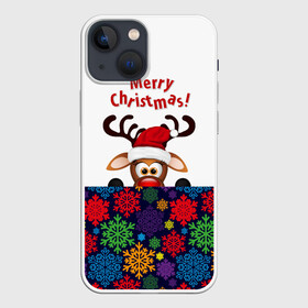 Чехол для iPhone 13 mini с принтом Merry Christmas (оленёнок) в Белгороде,  |  | Тематика изображения на принте: christmas | merry christmas | santa claus | дед мороз | ёлка | новогодние олени | новый год | оленёнок бэмби | оленёнок рудольф | орнамент | с новым годом | сантаклаус | свитер с оленями | снегурочка | снежинки | узоры